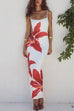 Heididress Spaghetti Strap Back Slit Lily Print Bodycon Maxi Dress