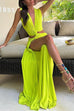 Heididress V Neck Knot Front Cut Out High Slit Sleeveless Maxi Dress