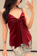 Strapless V Neck Velvet Bow Top