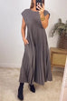 Heididress Cap Sleeves Pocketed Loose Pleated Maxi Dress