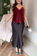 Strapless V Neck Velvet Bow Top