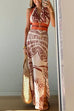 Halter V Neck Backless Side Slit Print Maxi Dress