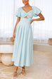 Heididress V Neck Twist Front Puff Sleeves Cut Out Maxi Dress