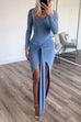 Long Sleeves Tie Front High Slit Bodycon Maxi Dress