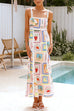 Heididress Tie Back Ric Rac Trim Unique Print Maxi Cami Holiday Dress