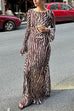 Heididress Boat Neck Bell Sleeves Animal Print Maxi Dress