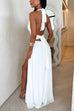 Heididress Deep V Neck Halter Tie Knot Backless Slit Maxi Dress