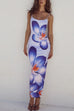 Heididress Spaghetti Strap Back Slit Lily Print Bodycon Maxi Dress