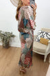 Heididress 3/4 Sleeves Button Up Top and High Waist Maxi Skirt Printed Set