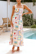 Heididress Tie Back Ric Rac Trim Unique Print Maxi Cami Holiday Dress