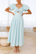 Heididress V Neck Twist Front Puff Sleeves Cut Out Maxi Dress