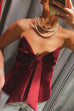 Strapless V Neck Velvet Bow Top