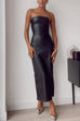 Strapless Tube Faux Leather Pencil Maxi Dress