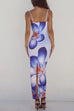 Heididress Spaghetti Strap Back Slit Lily Print Bodycon Maxi Dress