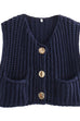 Heididress Gold Buttons Pocketed Chunky Sweater Vest