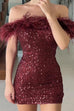 Heididress Off Shoulder Feather Trim Sequin Mini Party Dress