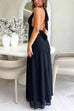 Heididress Deep V Neck Halter Tie Knot Backless Slit Maxi Dress