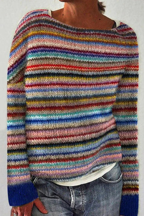 Heididress Crewneck Vibrant Rainbow Chunky Knit Sweater(in 4 Patterns)