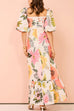 Heididress Square Collar Puff Sleeves Floral Print Cotton Linen Ruffle Maxi Dress