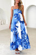 Adjustable Strap Empire Waist Printed Ruffle Maxi Dress