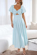 Heididress V Neck Twist Front Puff Sleeves Cut Out Maxi Dress