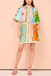 Heididress Short Sleeves Tie Waist Color Block Printed Mini Shirt Dress