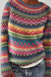 Heididress Crewneck Vibrant Rainbow Chunky Knit Sweater(in 4 Patterns)