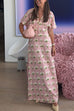 Heididress V Neck Short Sleeves Floral Print Maxi Holiday Dress