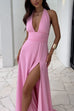 Heididress Deep V Neck Halter Tie Knot Backless Slit Maxi Dress