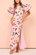 Heididress Flounce Sleeves Drawstring Slit Printed Maxi Dress