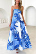 Adjustable Strap Empire Waist Printed Ruffle Maxi Dress