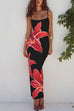 Heididress Spaghetti Strap Back Slit Lily Print Bodycon Maxi Dress