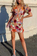 Heididress V Neck Puff Sleeves Embroidered Floral Mini Dress