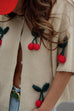 Heididress Short Sleeves Button Up Cherry Decorative Knit Sweater