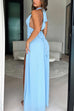 Heididress Deep V Neck Halter Tie Knot Backless Slit Maxi Dress