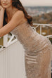 Heididress Strapless Back Slit Rhinestone Bodycon Maxi Party Dress