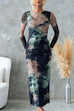 Chic Long Sleeves Abstract Print Bodycon Maxi Dress