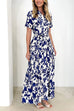 Short Sleeves Button Up Ruffle Tiered Floral Print Maxi Dress