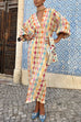 Heididress V Neck Lantern Sleeves Geometric Print Maxi Dress