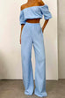 Heididress Off Shoulder Half Sleeves Crop Top Wide Leg Pants Set