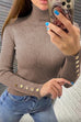 Heididress Turtleneck Gold Buttons Ribbed Knit Top