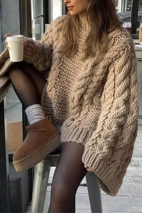 Heididress Round Neck Oversized Cable Knit Sweater