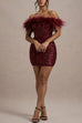 Heididress Off Shoulder Feather Trim Sequin Mini Party Dress