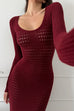 Heididress Long Sleeves Hollow Out Crochet Knit Midi Dress