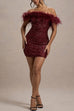 Heididress Off Shoulder Feather Trim Sequin Mini Party Dress