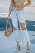 Heididress Raw Hem Ripped Hole Cropped Jeans