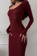 Heididress Long Sleeves Hollow Out Crochet Knit Midi Dress