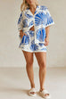 Heididress V Neck Short Sleeves Shirt and Drawstring Waist Shorts Seashell Print Set