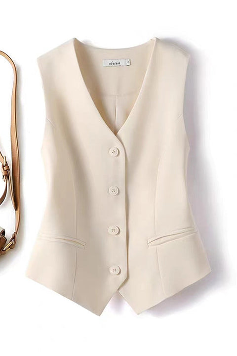 Heididress V Neck Button Up Pocketed Blazer Vest