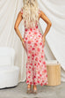 V Neck Ruffle Trim Sleeveless Floral Print Maxi Dress